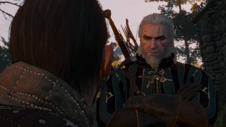 Geralt olha para o falso bruxo.