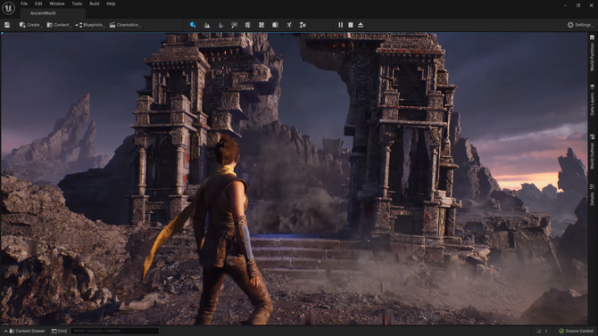 Mulher destrói ruínas em demonstração do Unreal Engine 5.