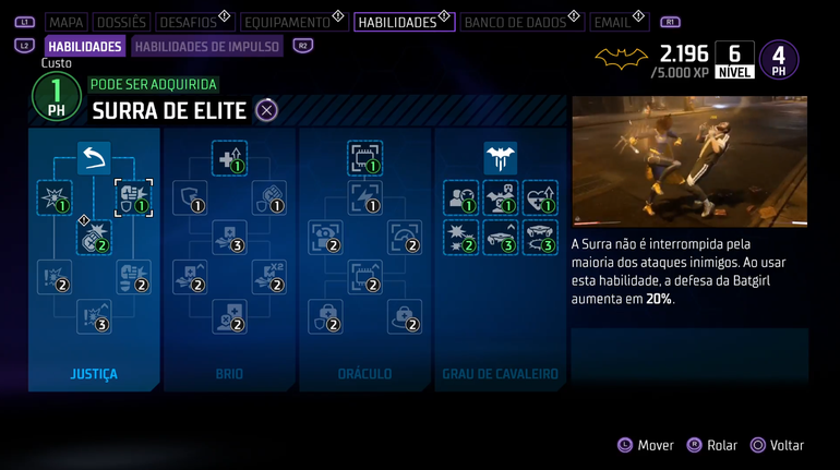 An image of the batgirl skill menu in Gotham Knights