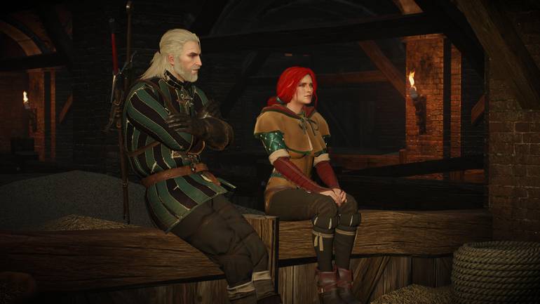 Triss e Geralt botam o papo em dia.