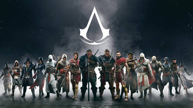 The montage represents what would become Assassin's Creed Infinity: A Game-as-a-Service, bringing together the various Assassin's Creed experiences.  The picture shows the various heroes of the series over the years. 