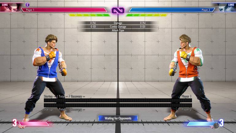 imagem de gameplay do modo treino de street fighter 6 com luke contra luke