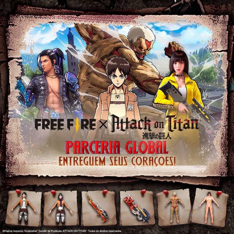 Free Fire: evento de Shingeki no Kyojin tem itens vazados; veja