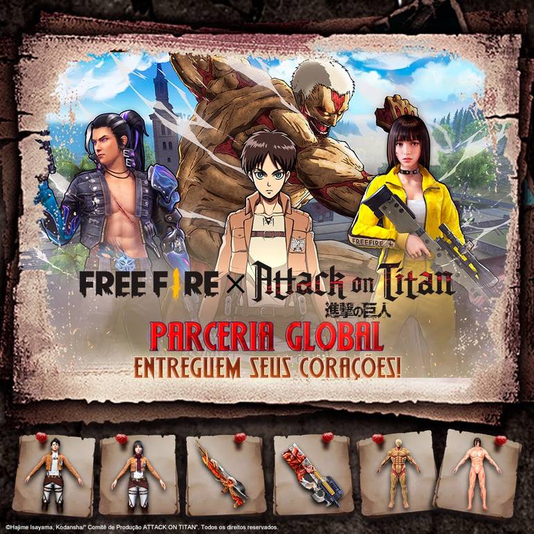 Evento de Attack on Titan em Free Fire já está disponível