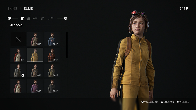 Ellie no menu de personalização.