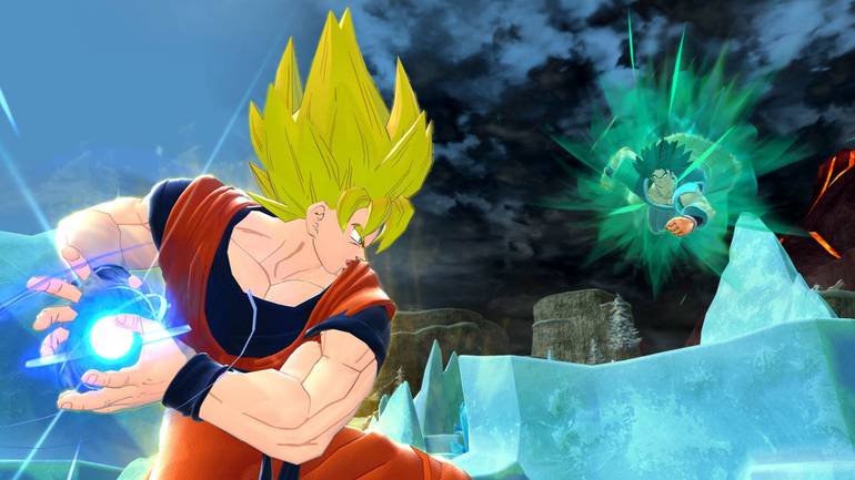 Goku ataca inimigo.