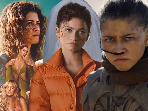 Montagem com fotos de Zendaya em Euphoria, O Drama e Duna - Parte 3, alguns de seus lançamentos em 2026
