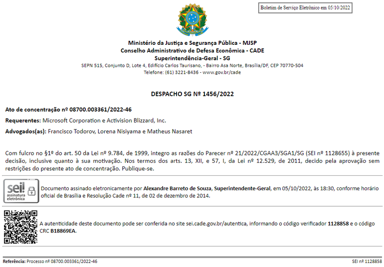 CADE clears Microsoft's acquisition of Activision Blizzard — Conselho  Administrativo de Defesa Econômica