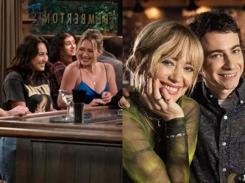 Elenco de How I Met Your Father e Hilary Duff e Adam Lamberg no revival de Lizzie McGuire (Star+/Reprodução // Disney+/Divulgação)