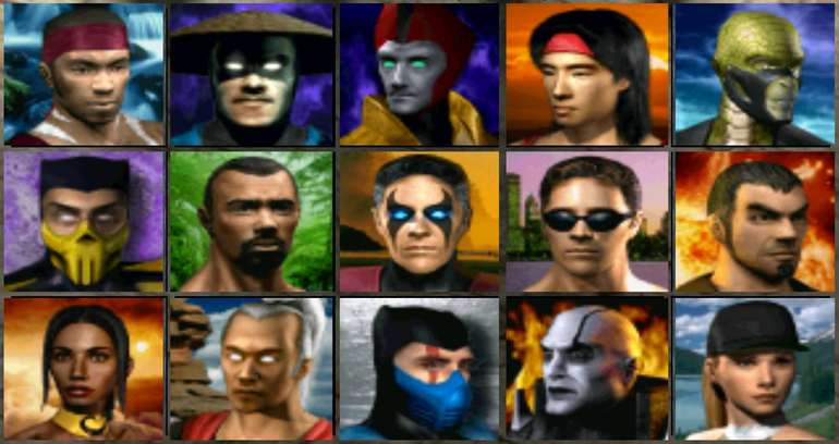 Tela de seleção de personagens em Mortal Kombat 4.