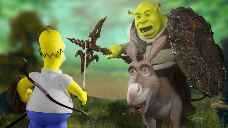 Homer contra Shrek em Elden Ring.