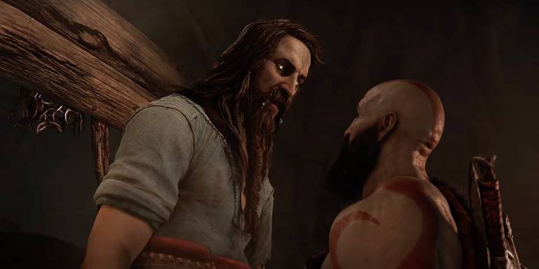 Tyr, deus da guerra nórdico, encarando Kratos no trailer de God of War Ragnarok