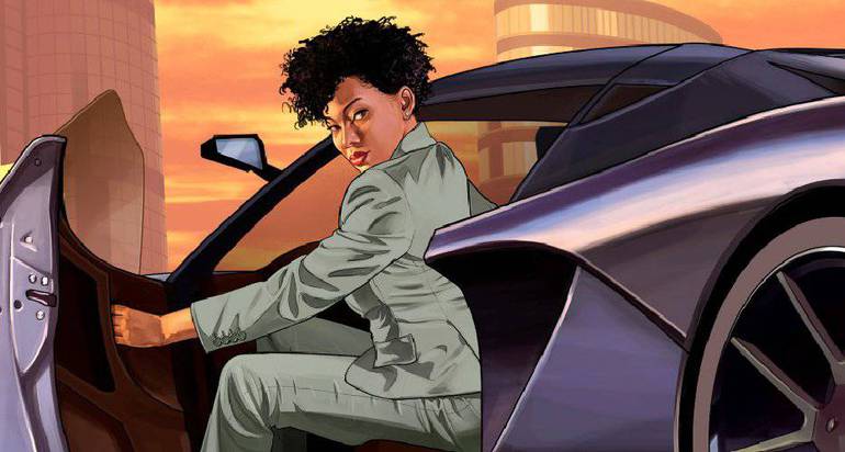 Imagem de GTA Online mostra uma protagonista negra saindo de um carro