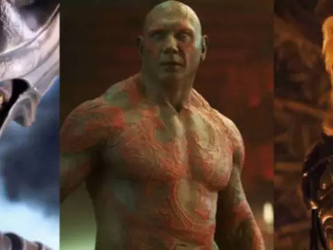 Idris Elba, Dave Bautista e Anthony Hopkins em seus papéis na Marvel (Reprodução)