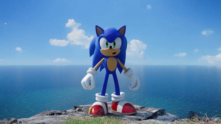 Sonic para de correr e olha para trás.