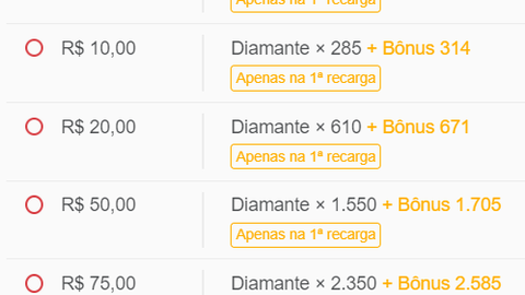 Recarga Free Fire com bônus de 100% na compra de diamantes chega