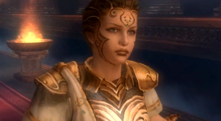 Imagem de gameplay de God of War 1, Athena mostrada no PS2