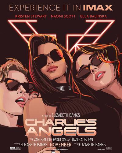 Ilustração de Ella Balinska, Kristen Stewart e Naomi Scott em imagem promocional de As Panteras/Sony Pictures