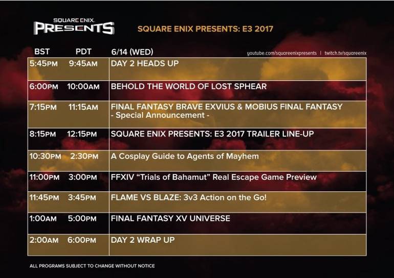 Square Enix Transmissões E3 2017
