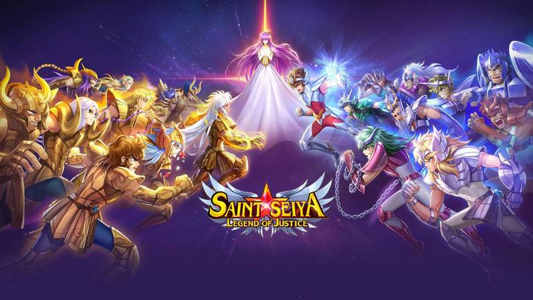 Imagem promocional de Saint Seiya Legend of Justice com todos os cavaleiros de bronze e de ouro