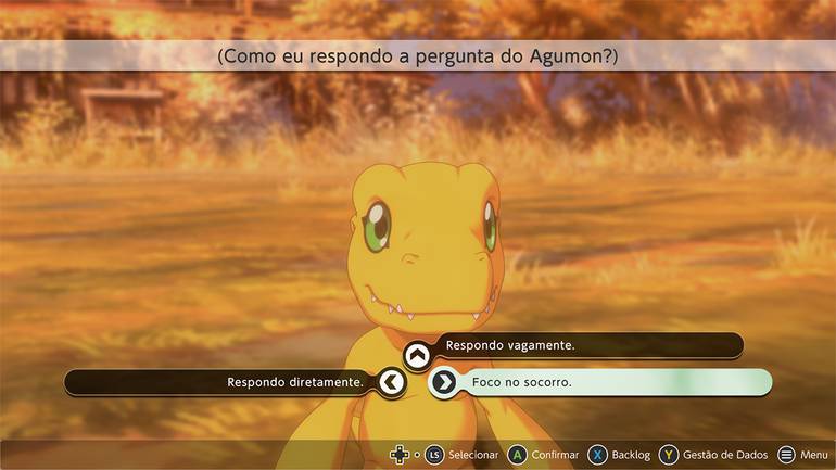 imagem de diálogo com agumon em Digimon Survive