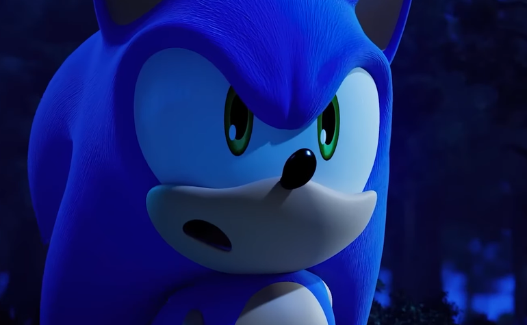 Sonic em paisagem noturna.