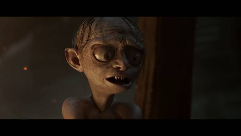 Cena do trailer de The Lord of the Rings: Gollum mostra a criatura com uma feição assustada