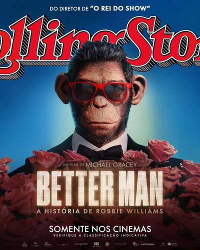 Pôster brasileiro, exclusivo do Omelete, de Better Man: A História de Robbie Williams