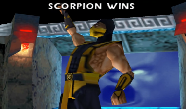 Scorpion em uma pose de vitória.