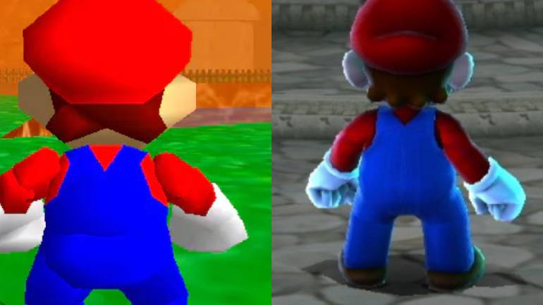 Imagem coloca traseiro do Mario em Super Mario 64 e Super Mario Galaxy lado a lado