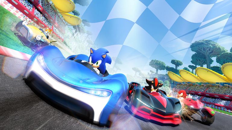Sonic dirigindo carro.