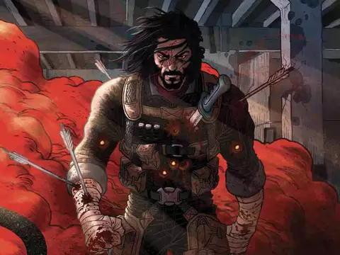 Capa de BRZRKR, HQ de Keanu Reeves, com arte por Rafael Grampá