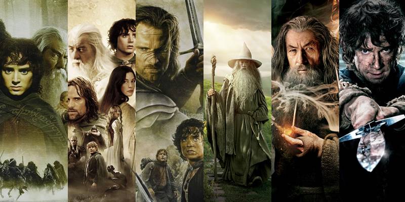 Montagem dos cartazes da franquia Terra-média no cinema
