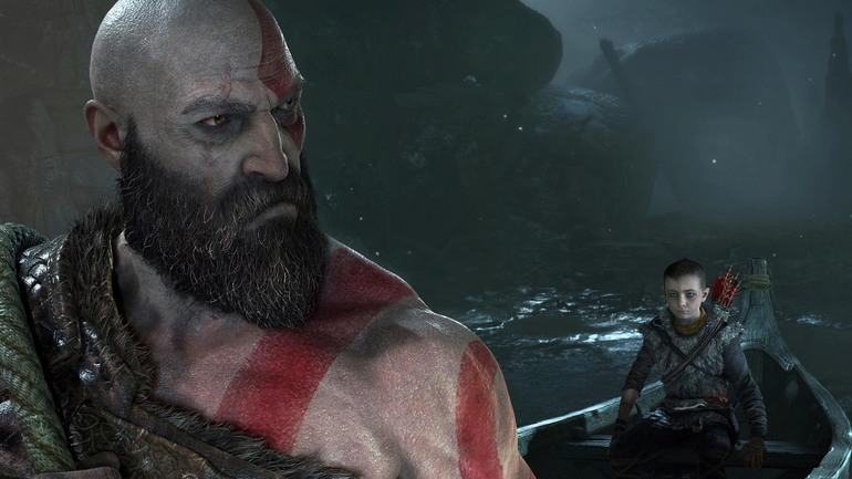Kratos e Atreus andando de barco.