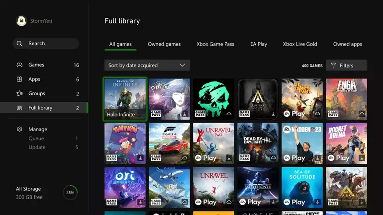 Biblioteca reformulada da Xbox.