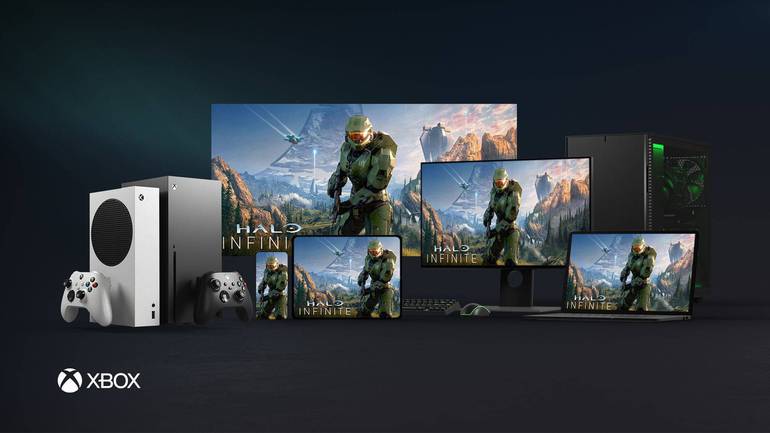 Imagem de divulgação do Xbox Cloud Gaming mostra um Xbox Series X e diferentes telas: de TV, computador e celular. 