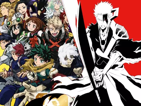 Montagem com artes de My Hero Academia e Bleach, animes que acabam em 2026/Reprodução