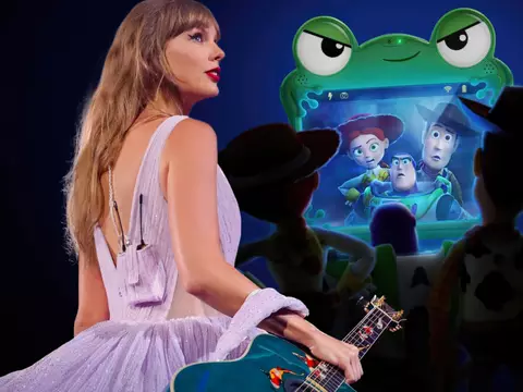 Montagem com fotos de Taylor Swift e Toy Story 5/Disney+/Pixar/Reprodução