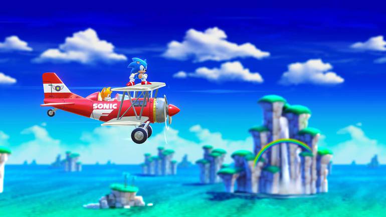 Sonic e Tails no avião.