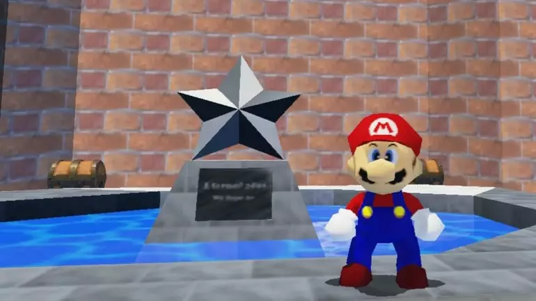 A imagem ilustra o interior do castelo no jogo Mario 64 [Nintendo