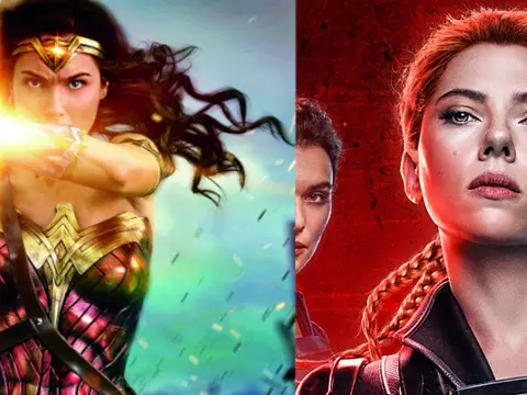 Gal Gadot como Mulher-Maravilha; Scarlett Johansson como Viúva Negra