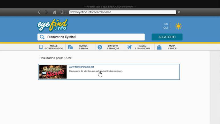 Buscando Fame or Shame no celular.