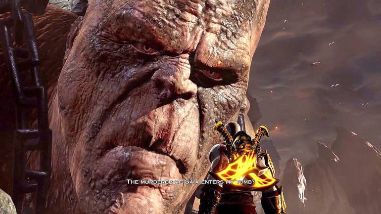 imagem de god of war com kratos a frente de cronos