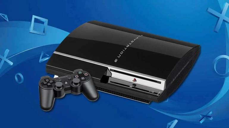 Imagem de divulgação do PS3, console da Sony, com aparelho e Dualshock 3