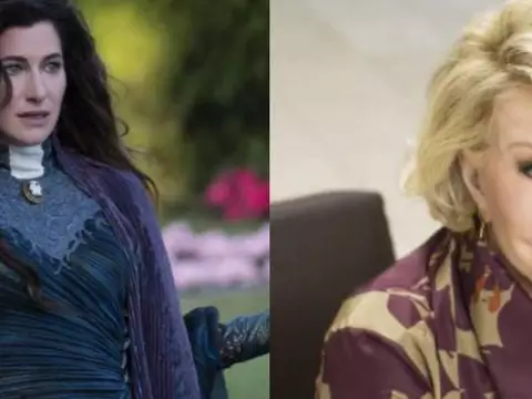 Kathryn Hahn em WandaVision e a comediante Joan Rivers (Reprodução/Montagem Omelete)
