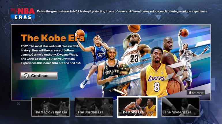 Imagem do menu eras do modo MyNBA em NBA 2K23
