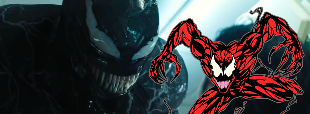 Montagem de cena de Venom com um recorte do personagem Carnificina/Sony Pictures/Marvel Comics