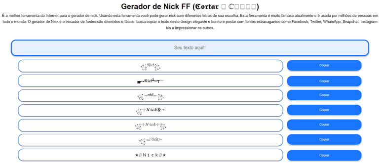 Gerador de nick para Free Fire