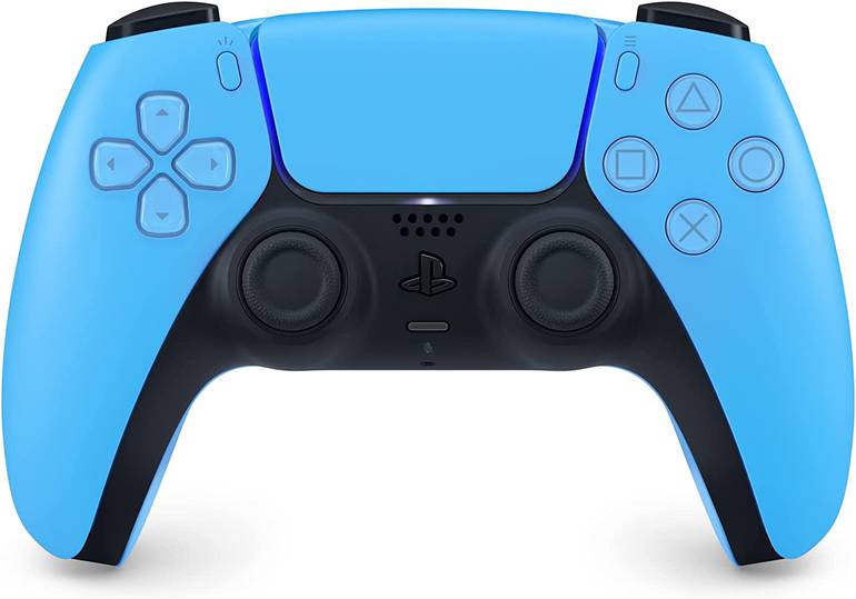 Foto do controle Dualsense de PS5 na cor azul Starlight Blue