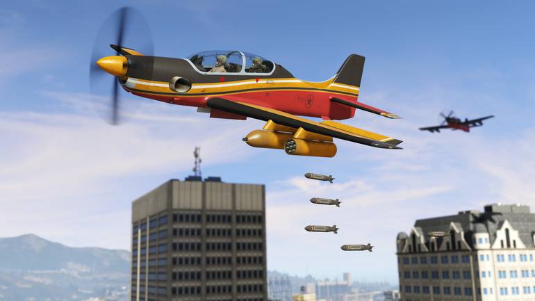 Avião solta bombas na cidade.